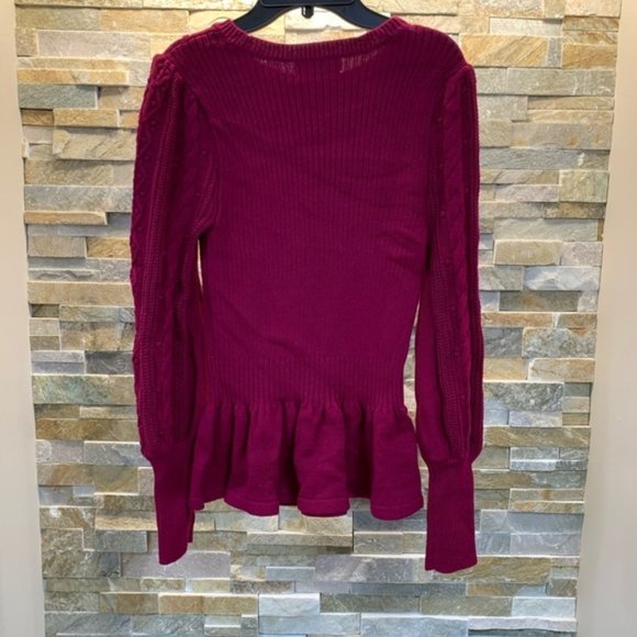 Rachel Parcell Cable Bobble Peplum Cotton Blend Sweater - Picture 4 of 6